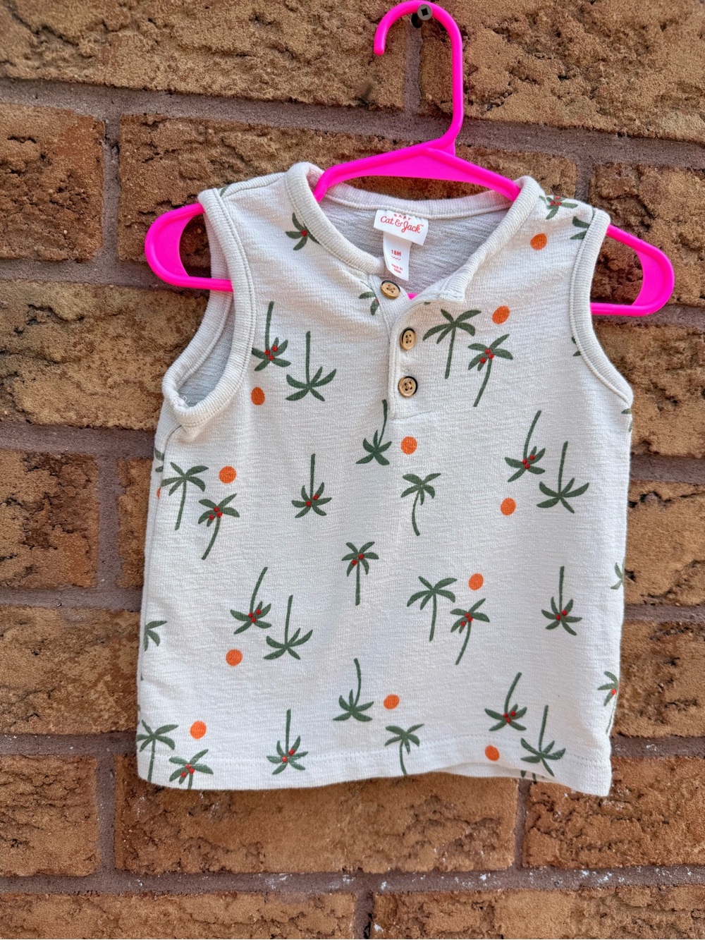 4/$25 • Cat & Jack Cream Palm-Print Sleeveless Henley Tank